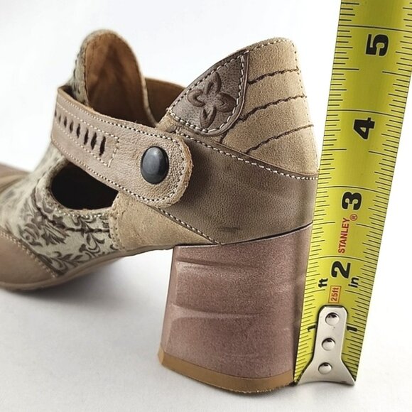 Maciejka Women's Leather Heeled Taupe Cream Floral Print Shoes Block Heel Sz 37 - Picture 16 of 16